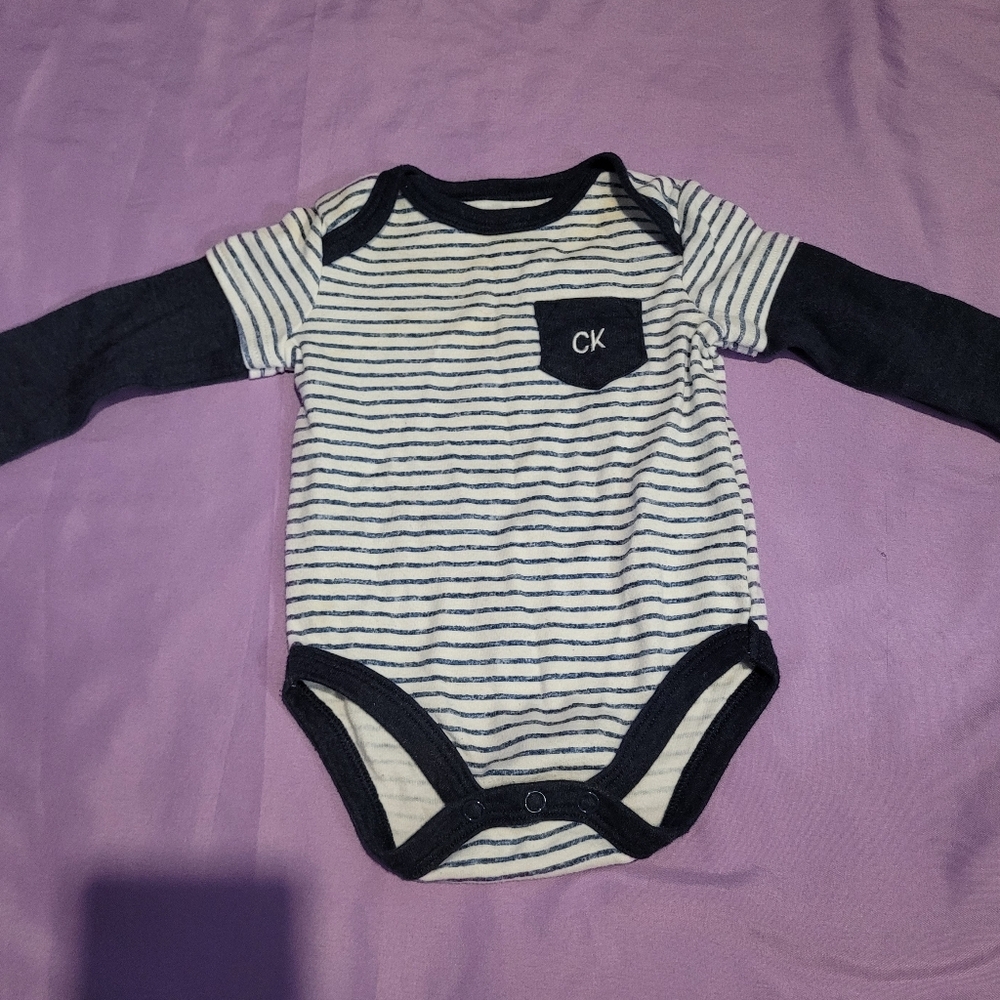 Calvin Klein Striped Baby Onesie -Dark blue and White